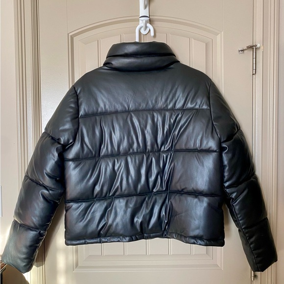 Dex Faux Leather Black Mini Puffer Jacket NWOT - Picture 4 of 11